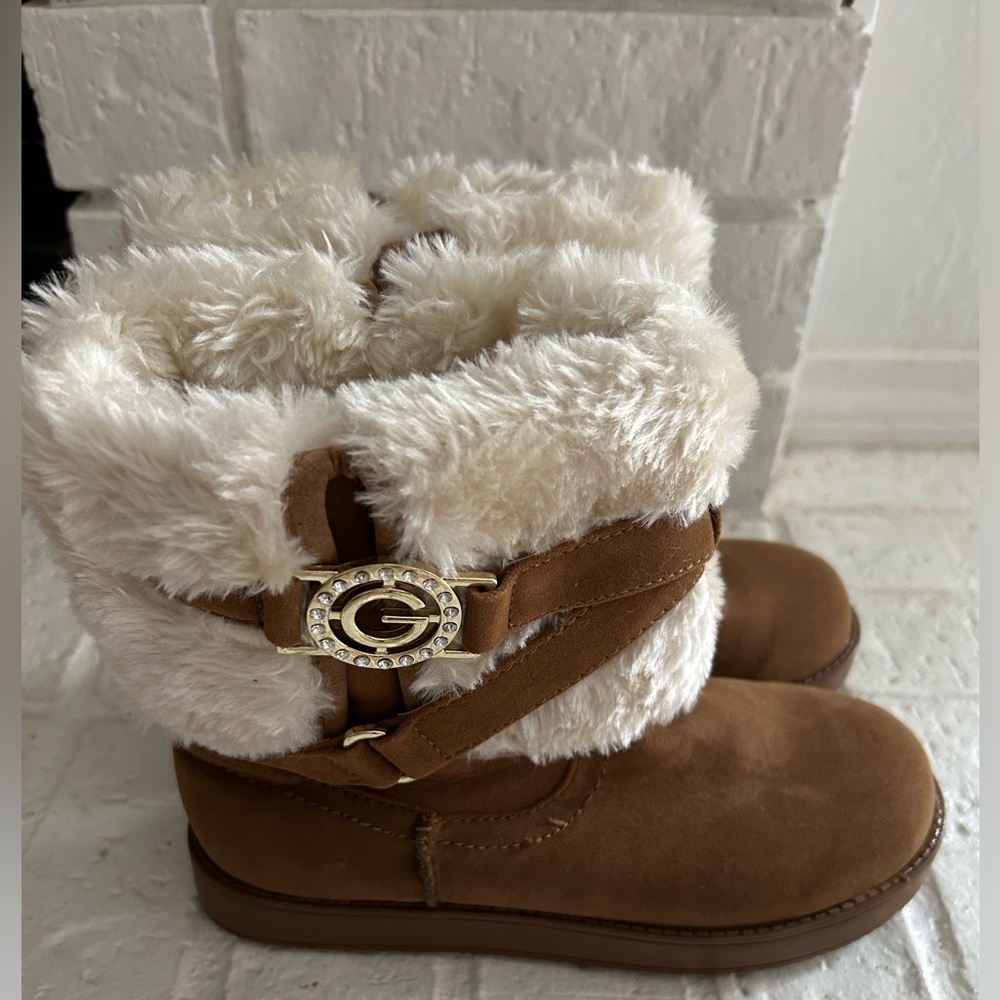 Guess Cream Faux Fur Lined Boot with Gold G Logo